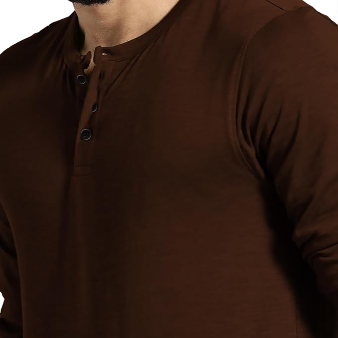 Men’s Full Sleeve Henley Neck Cotton Blend T-Shirt – Solid Regular Fit