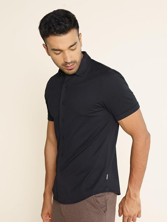 Men’s Stylish Pique Textured Half Sleeve Shirt – Regular Fit Cotton Blend Casual Shirt