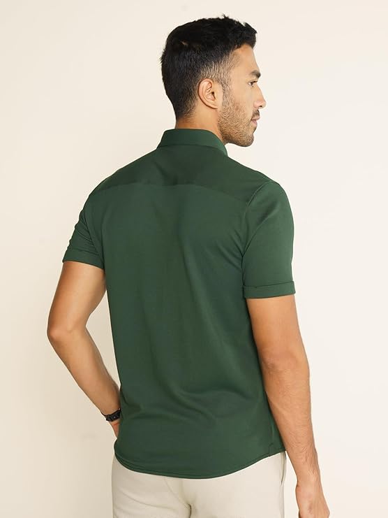 Men’s Pique Textured Half Sleeve Shirt – Regular Fit Thermoregulating Cotton Blend Casual Wear