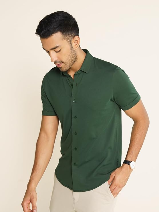 Men’s Pique Textured Half Sleeve Shirt – Regular Fit Thermoregulating Cotton Blend Casual Wear