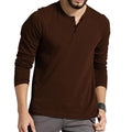Men’s Full Sleeve Henley Neck Cotton Blend T-Shirt – Solid Regular Fit