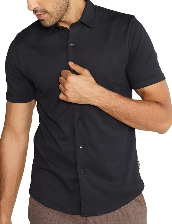 Men’s Stylish Pique Textured Half Sleeve Shirt – Regular Fit Cotton Blend Casual Shirt